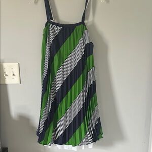 Striped Green and Navy Pleated Dress